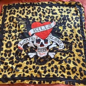 Ed Hardy Yellow Black Red Leopard-Print Scarf